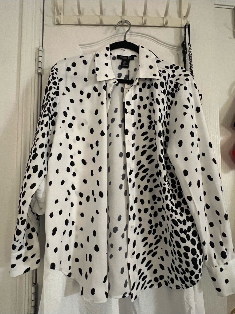 Rachel Zoe Black & White Dalmatian Print Button-Down Shirt